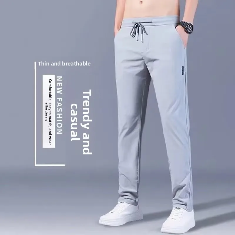

Men's Summer Lightweight Spor Casual Pants Ice Silk Qui Dry Straight Leg Long Trousers Comfortable Breathable Faionable