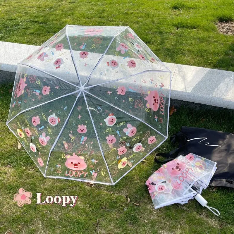 Anime Cute Kawaii Loopy Little Beaver Umbrella Transparent Automatic Fold Little Fresh Cartoon Girl Birthday Gift For Children