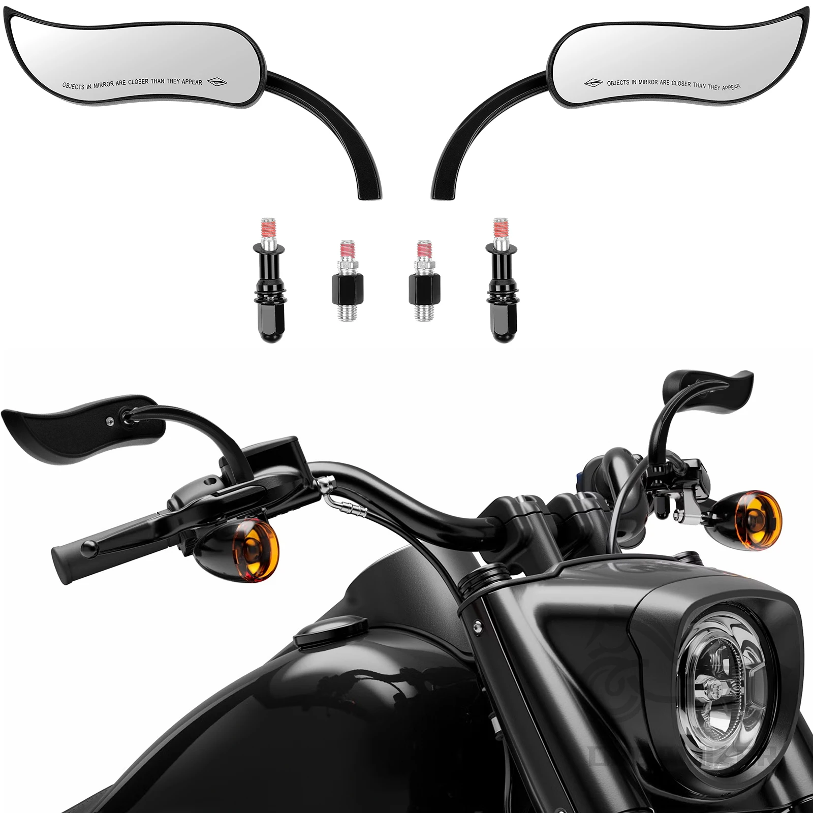 Motorcycle Mirrors 8mm 10mm Thread Mini Leaf Shape Motorcycle Mirror For Harley Touring Softail Sportster Street Glide