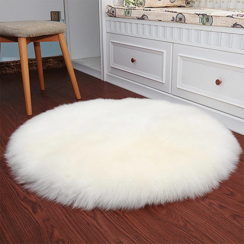 Shaggy Fur Rugs for Bedroom, Home Decor, Bedroom Floor Cushion, Plush Round Carpet, Sheepskin Pink Living Room