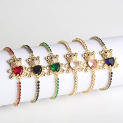 INS Cute Teddy Bear Bracelet For Women Cz Crystal Animal Bracelet High Quality For Engagement Party Gift Wholesale Daily Wear