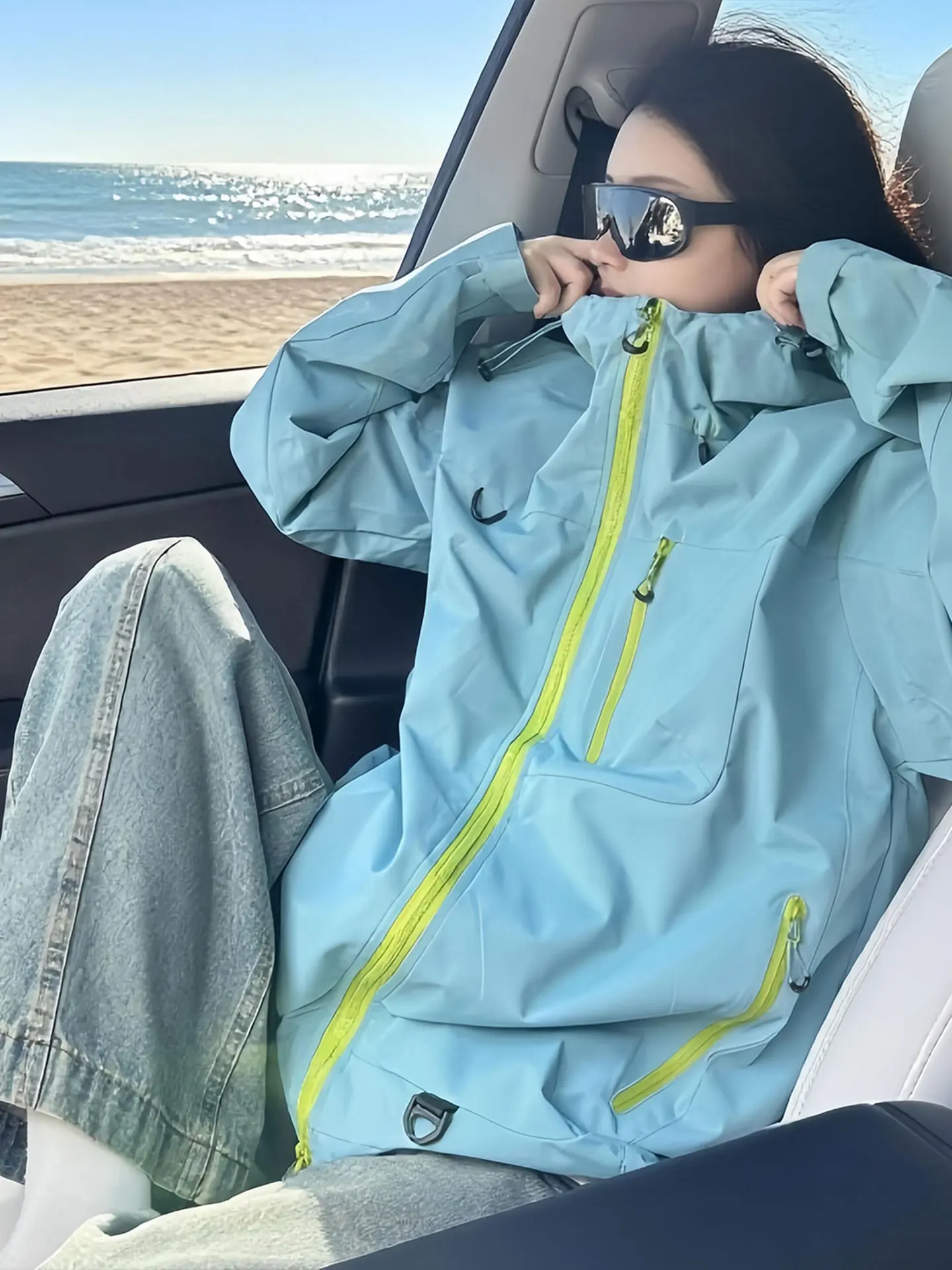 Jaqueta Feminina Leve para Exterior, à Prova de Vento, Impermeável, com Proteção Solar, Capuz, Fechamento com Zíper, Manga Longa Regular, Manga Longa Especial, Pura...