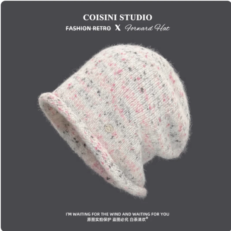 

Корейская модная цветная вязаная шапка с ворсом для женщин, зимняя уличная теплая защита ушей, лыжная шапка с черепом, шапки