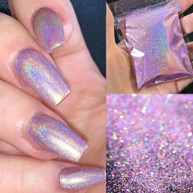 0.2mm Sparkly Pink Laser Nail Glitter Powder Super Fine Holographic Reflective Pigment Nail Gel Polish Parts Chrome Powder 10g