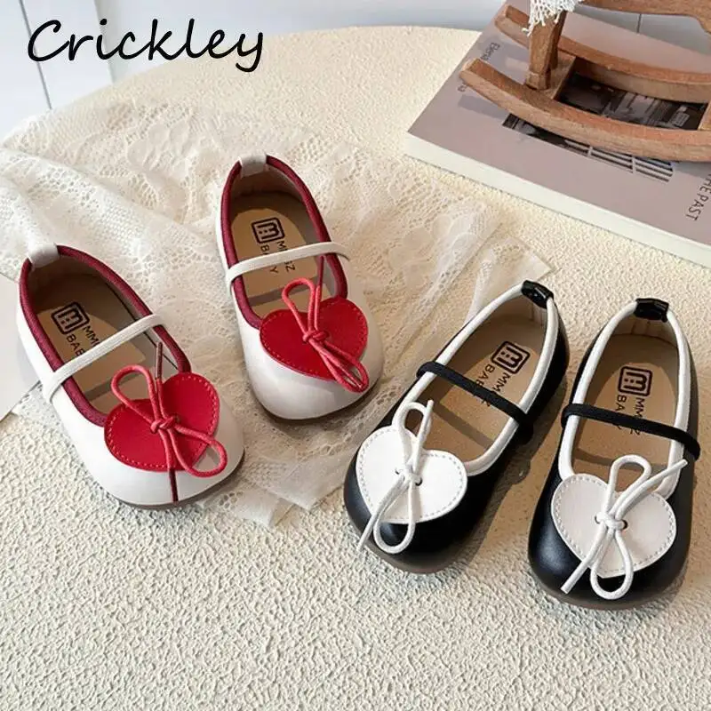 

Fashion Heart Girls Flats Shoes PU Leather Shallow Soft Children Ballet Flats Elastic Band Anti Slip Kids Princess Shoes