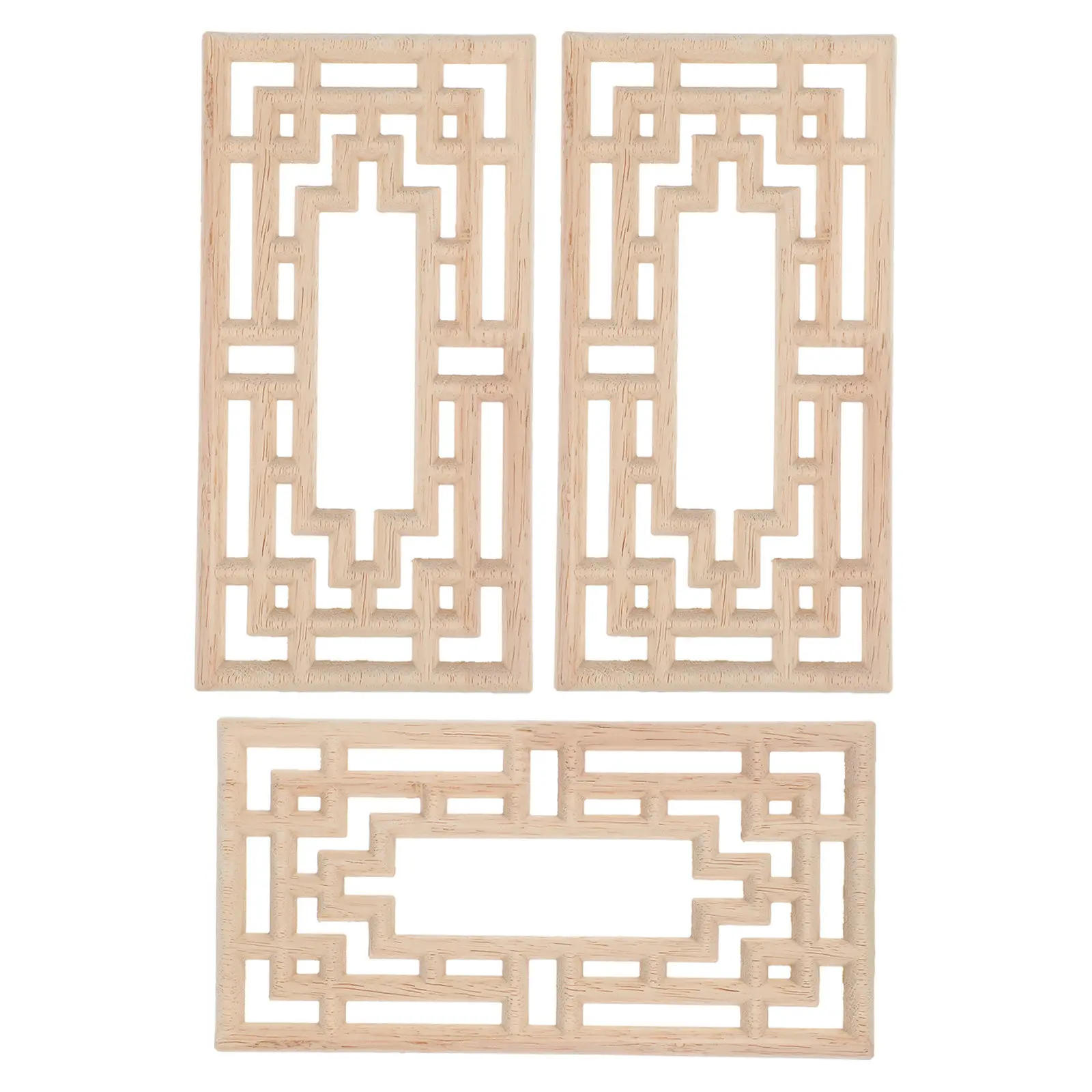Wood Carved Appliques 3 Piece Ornate Furniture Onlays for Cabinet Wardrobe Door Home Decor