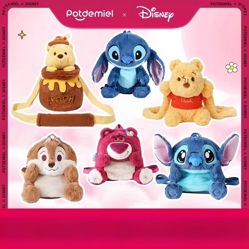 حقيبة ظهر ديزني الرسمية من القطيفة على شكل وعاء العسل-Lotso Chip Dale Pooh حقيبة ظهر متعددة الوظائف للفتيات هدية على طراز Ins #1