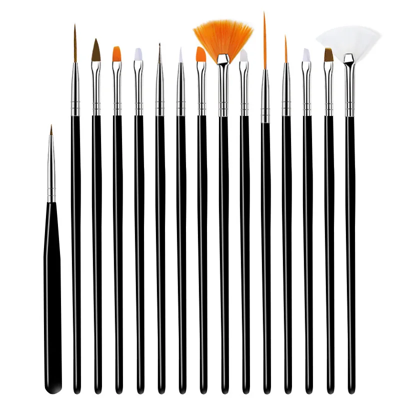Nail art set of 15 pcs, painted pull line engraving pen, point drill pen, nail art brush.