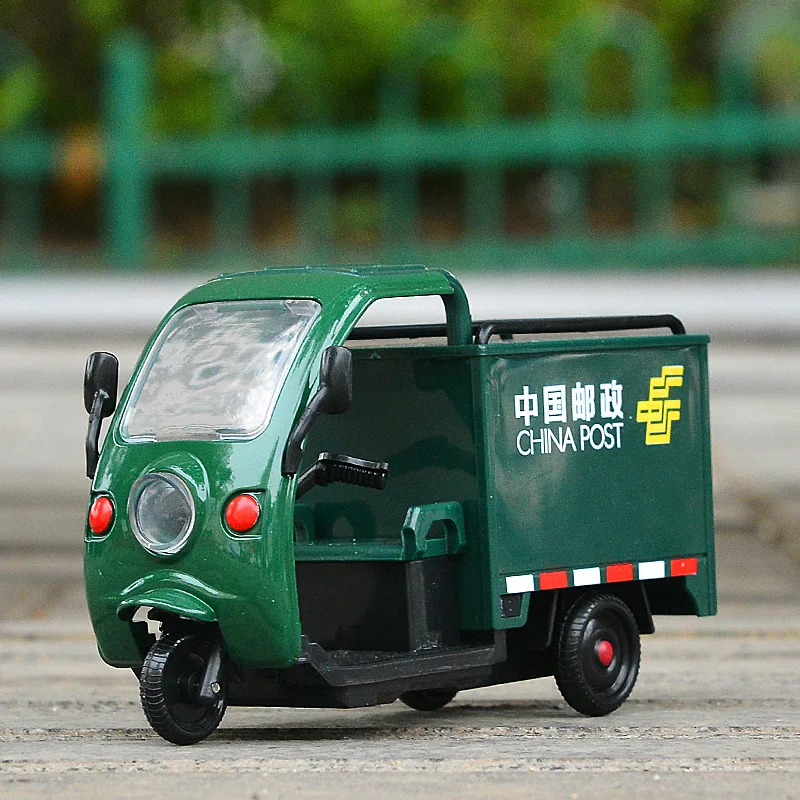 1/24 Express Transport tricycle Alloy Car Model City Post Tricycle Diecast Metal Simulation Toy Tricycle Model Childrens Gift