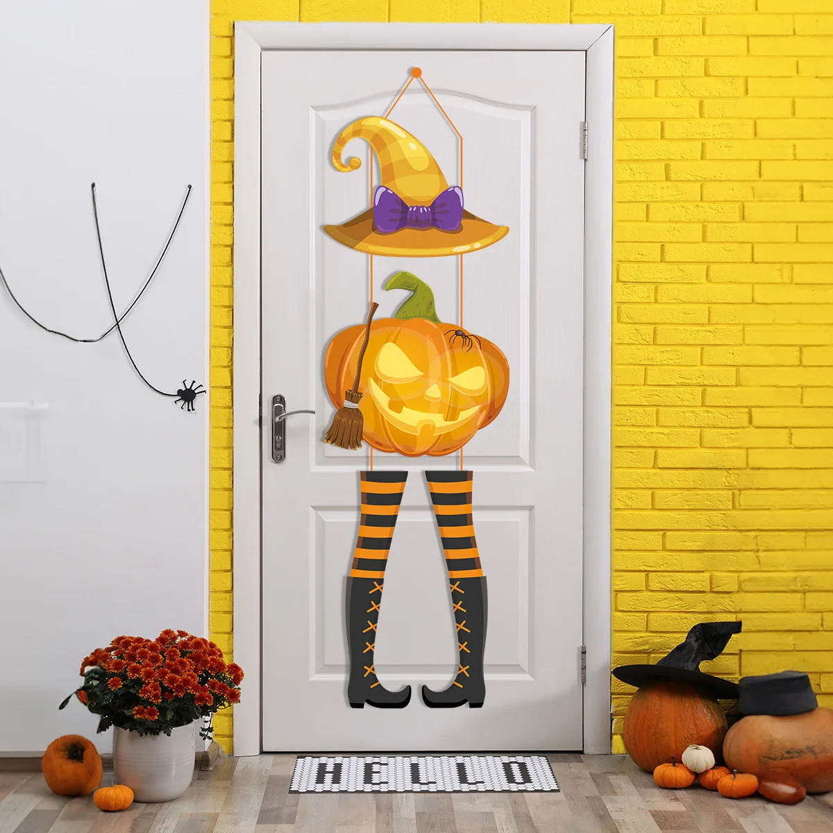 Funny Paper Front Halloween Pumpkin door Hanging Sign Pendants Ghost Faced Bat Door Hanger Halloween Party Decorations for Home