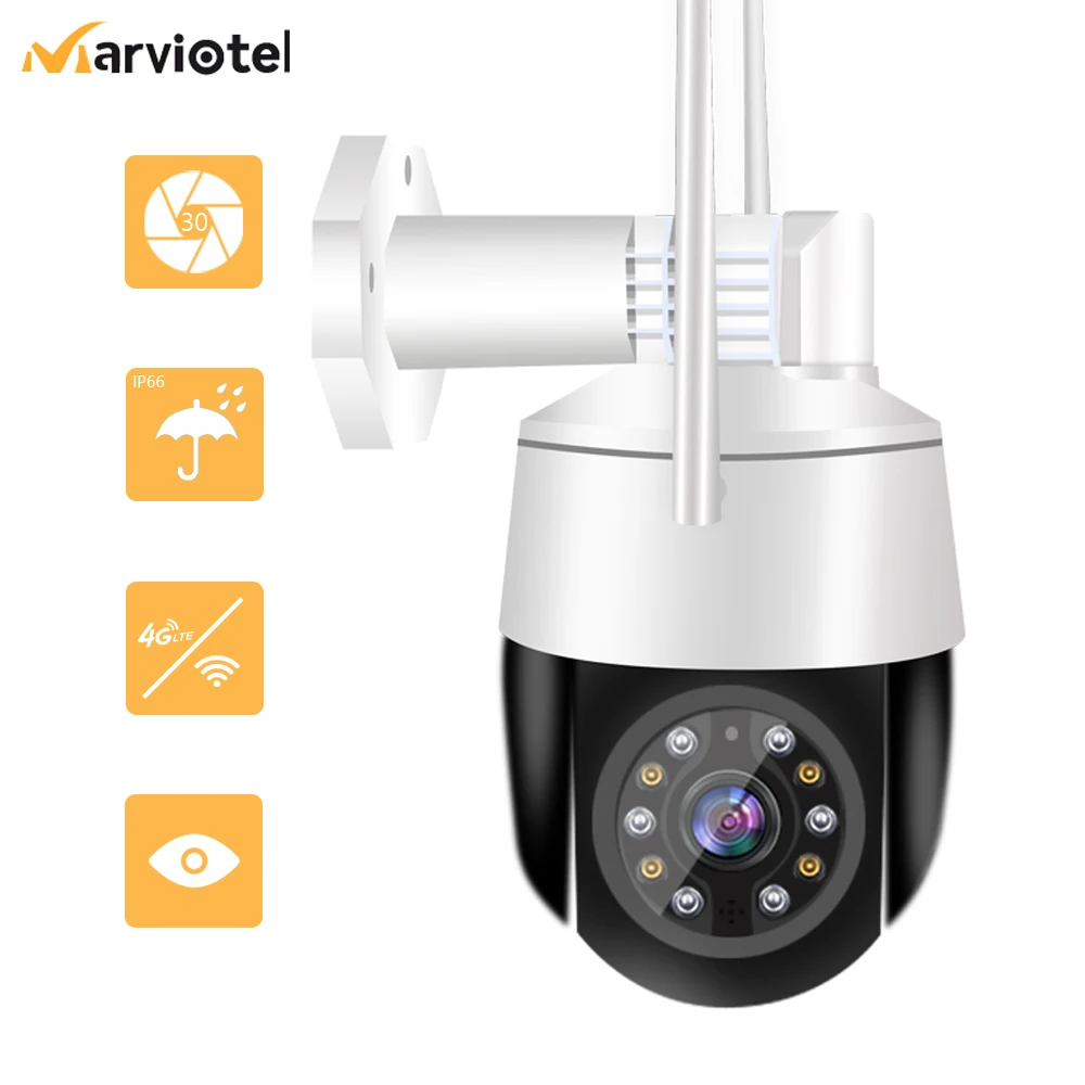 5MP 4G LTE IP Camera With Sim Card Slot 30X Optical Zoom Camhi Video Surveillance Cameras RTSP Wifi Camera Flashing Warn Light