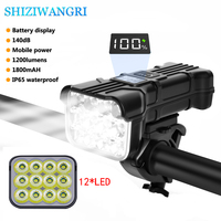 12*LED Bicycle Light Front Rechargeable Bicycle Bell Horn 140dB MTB Flashlight Bicycle Headlight  Power Display Bike Accessories