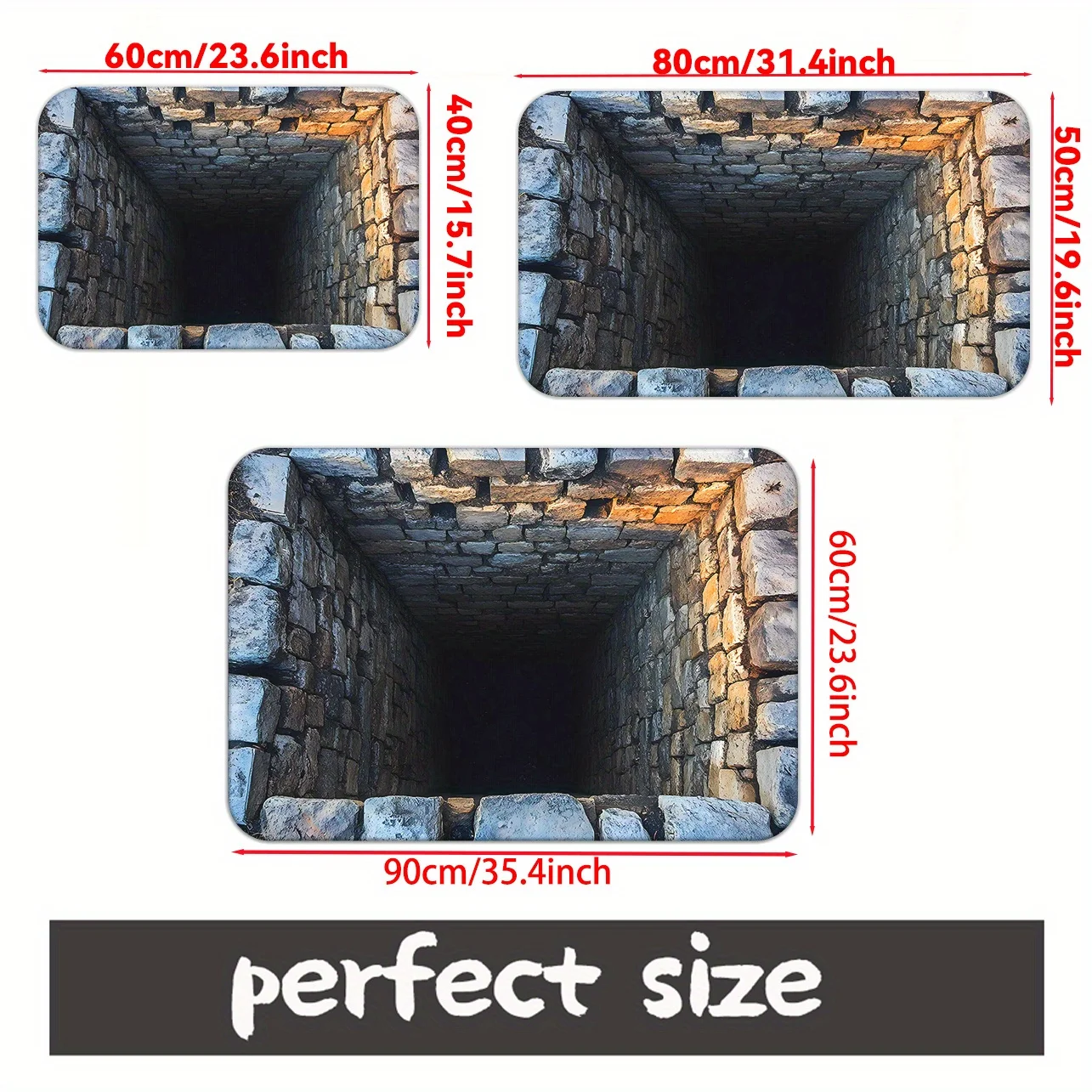 Stone Tunnel Illusion Mat: Add Depth to Your Entryway | Creative Doormats | 3D Visual Effects Flooring Skid Resistant Carpet