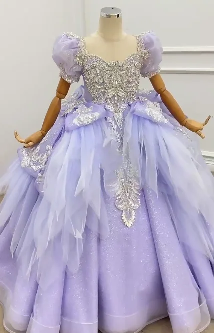 New Tailor-Made Children's Dress Beading Crystal 2024 High Quality Girl's Birthday Party Princess Dress Long Tail