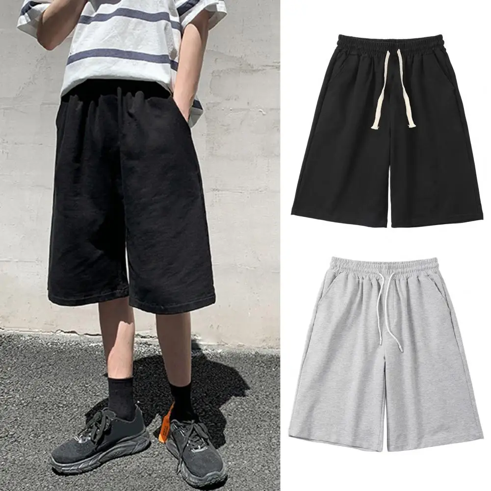 Straight Casual Shorts Men Clothing Summer New Korean Oversized Solid Color Simple Drawstring Baggy Male Sweatpants Shorts