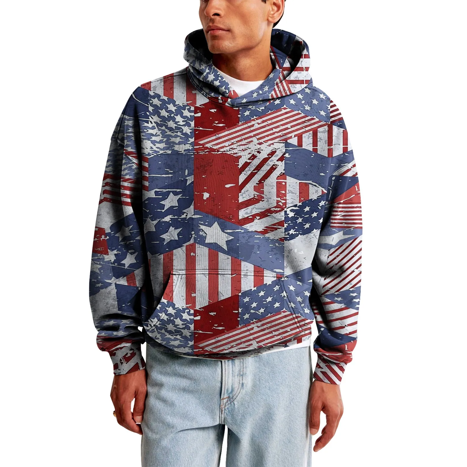 Harajuku Men's Hoodies USA Flag Graphic 3d Print Hooded Sweatshirts Street Fashion Independence Day Loose y2k Hoodie Men Clothin