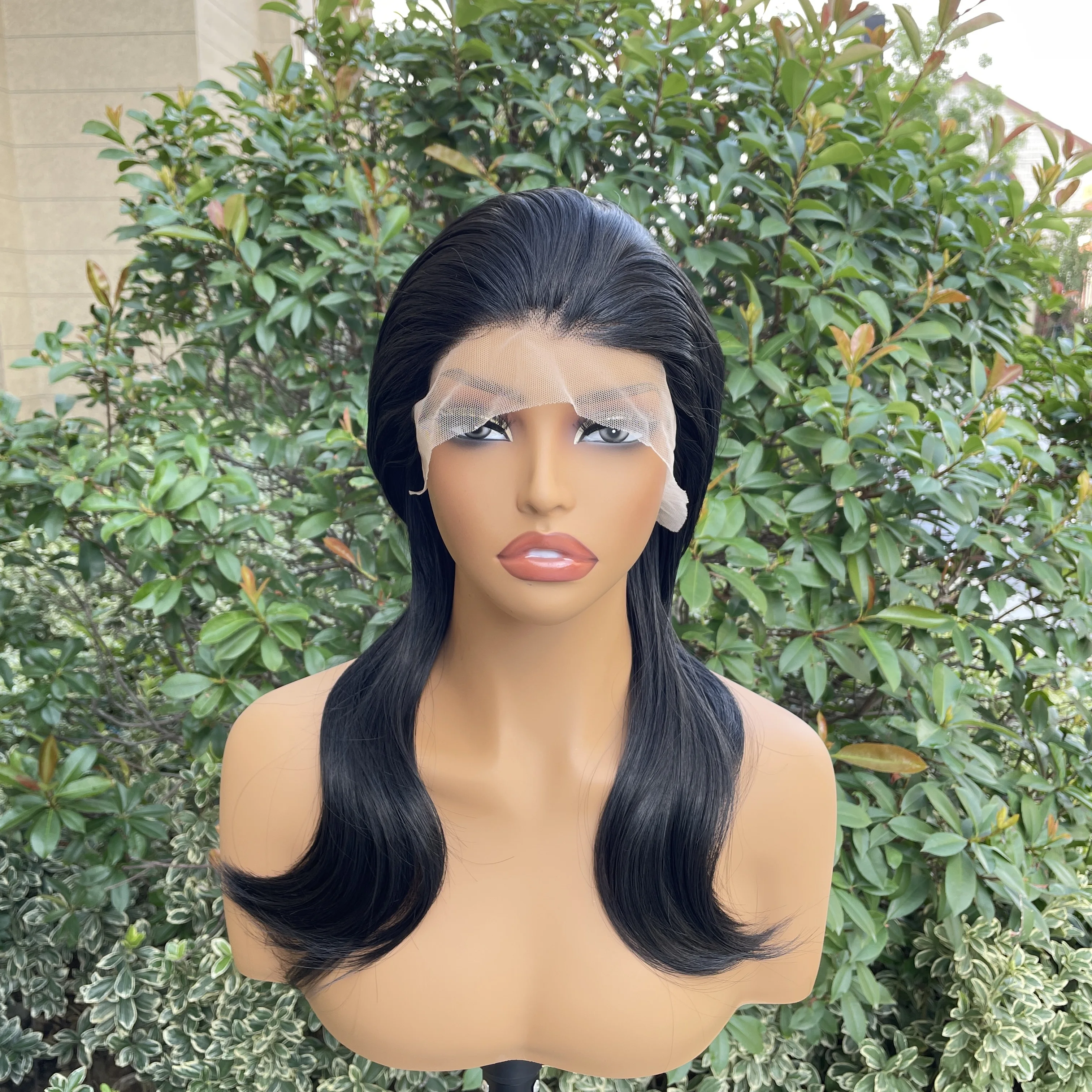 

Jet Black Mullet Косплей Парики для Чернокожих Женщин Рокер Мужчины Длина Плеч Синтетические Волосы 13X4 Парики Фронта Шнурка Бесклеевые Слои