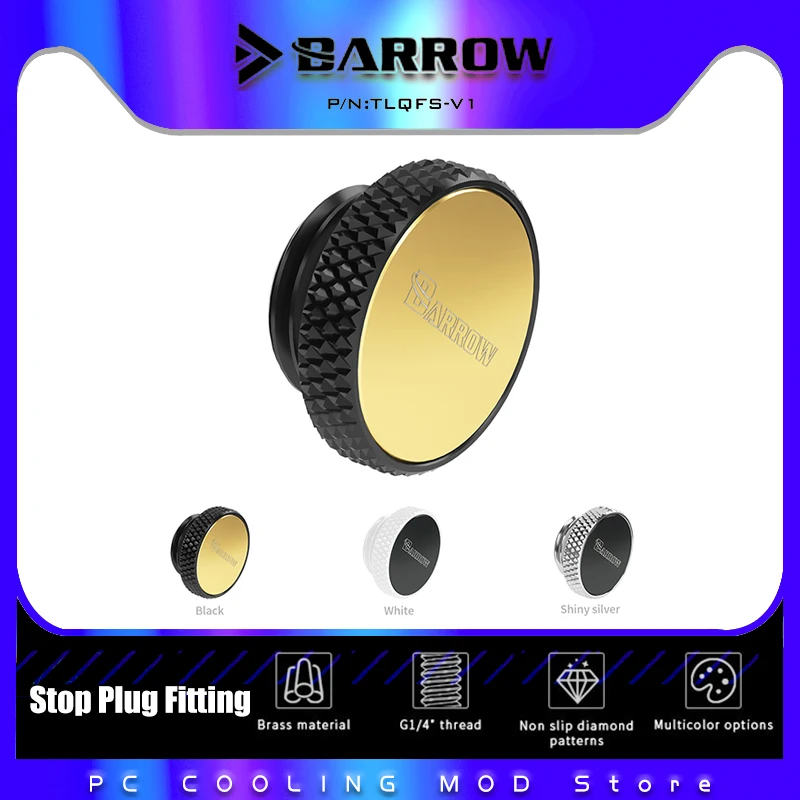 Barrow G1/4'' Mirror Finish Water Stop Plug Fitting PC Cooling Black,Silver,White TBJDT-V1 2Pcs