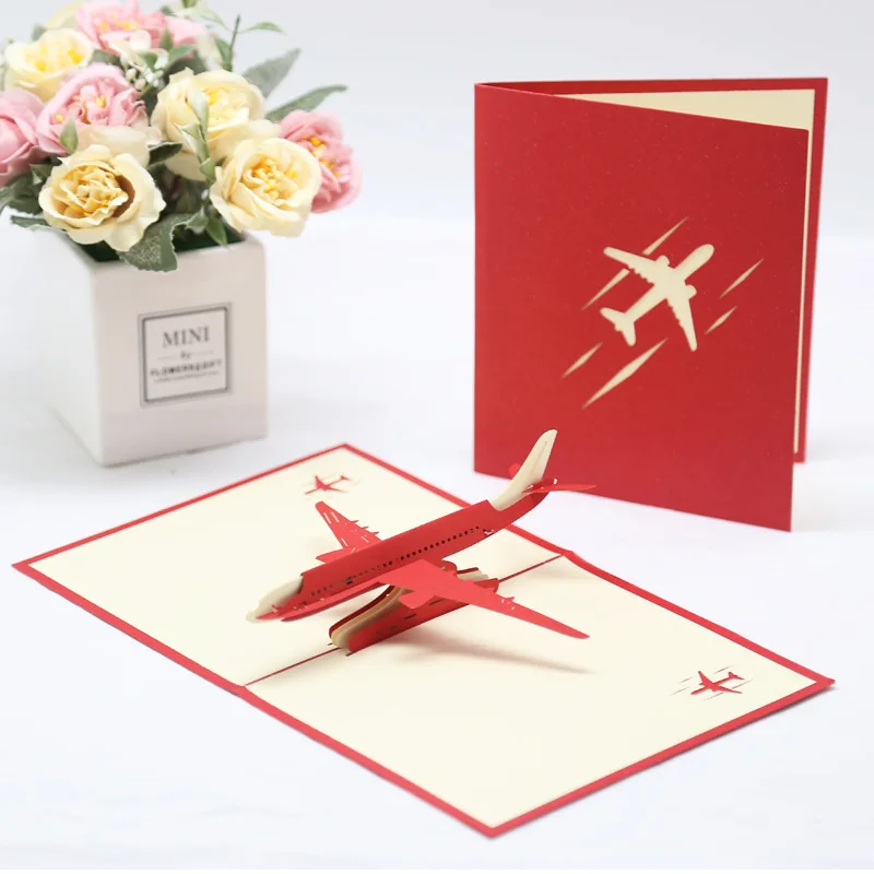 3D Flugzeug Stil Grußkarte Party Einladungskarten Modell Dekoration Papier Schnitzen Falten DIY Festival Sammeln Versorgung TMZ – Detail 1