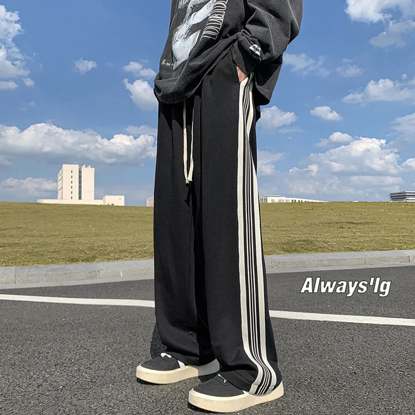 

Мужские спортивные брюки в полоску для весны и осени, повседневные, прямые, свободные, широкие, в пол, в уличном стиле