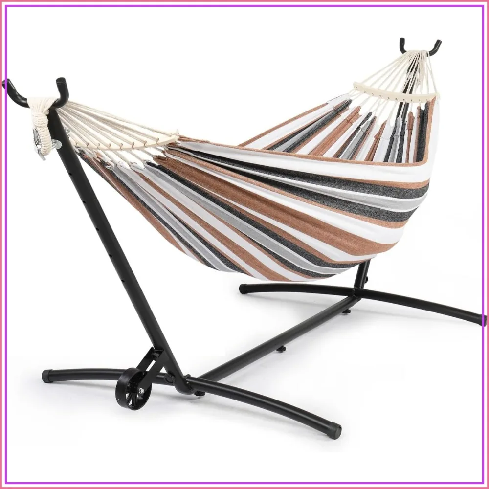 Double Hammock with Spreader Bar & 9ft Steel Stand, Outdoor Portable Set for Backyard Camping, 550lb