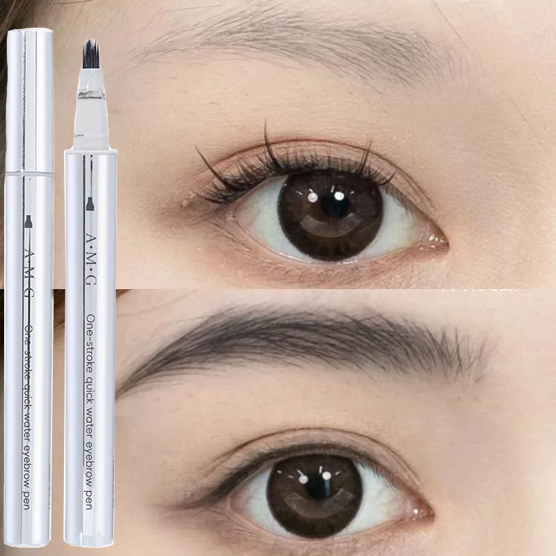 Waterproof Liquid Eyebrow Pencil Dye Square Brush Filling Hairline Pen Color Rendering Lasting Wild Eyebrow Enhancers Makeup