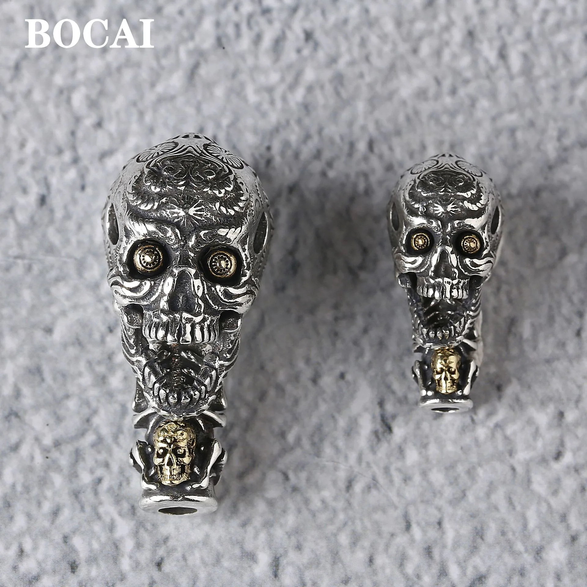 

BOCAI New Real S925 Silver Vintage Skull Pendant for Men and Women Handmade DIY Buddha Head Tee Accessories