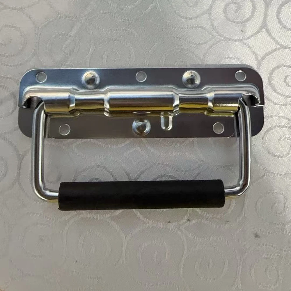 10pcs Spring Folding Handle Heavy Duty Iron Chrome Plated Anti Slip Rubber Grip Industrial Tool Box Cabinet Replacement Handle