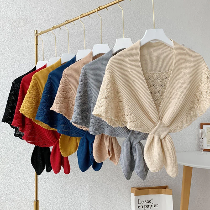 Women Knitted Warm Shawl Plain Neck Guard Scarves Solid Color Blouse Shoulders Fake Collars Summer Air-conditioning Outer Tower