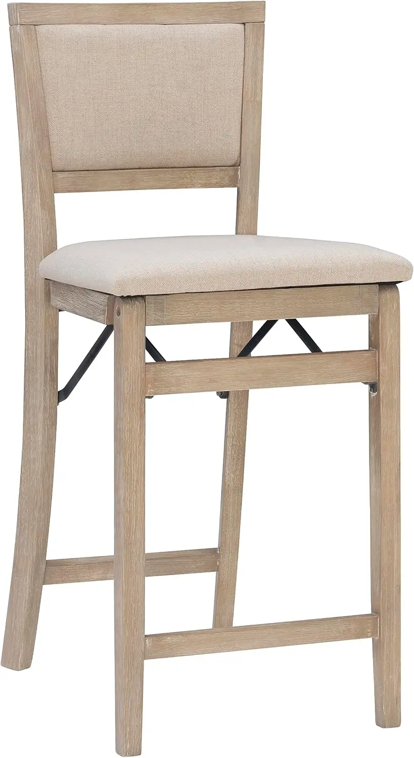 

Keira Natural Rustic Wooden Folding Counter Stool With Beige Upholstered Seat And Back