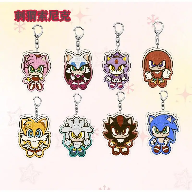 Llavero de acrílico Sonic The Hedgehog, colgante para bolso, Chibi Amy Rouge Blaze Knuckles Silver Shadow, exquisita mercancía de anime y videojuegos