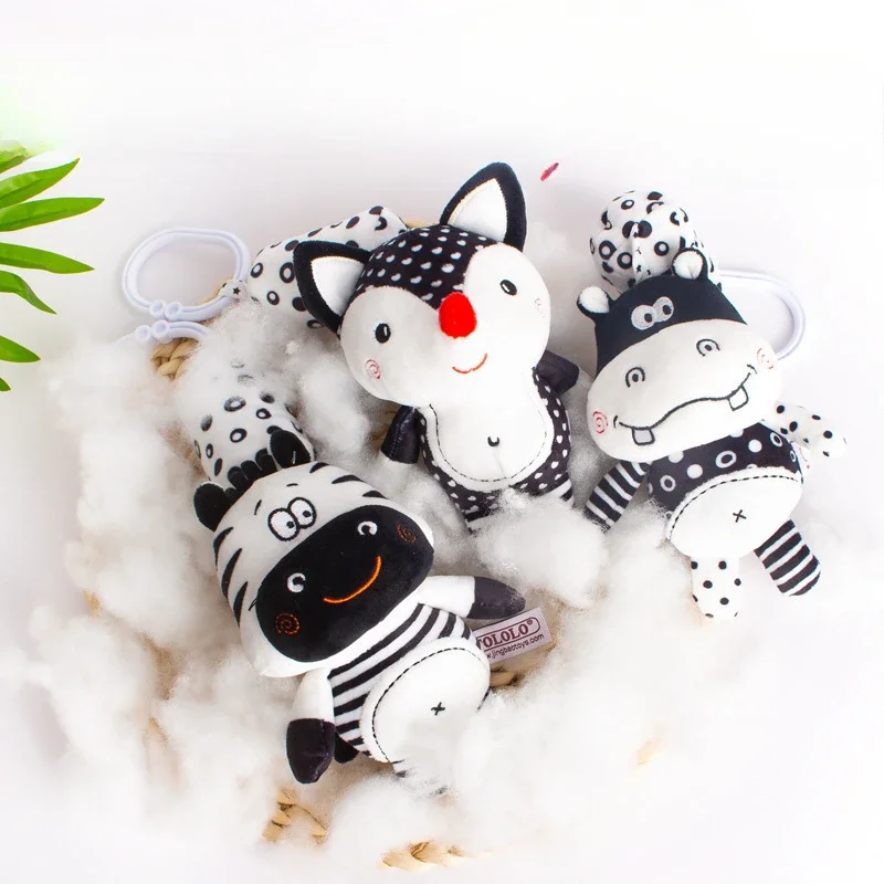 

Soft Plush Rattle Toy Newborn Bells Crib Car Seat Travel Stroller Hanging Black and White Wind Chime Educational Toy Gift