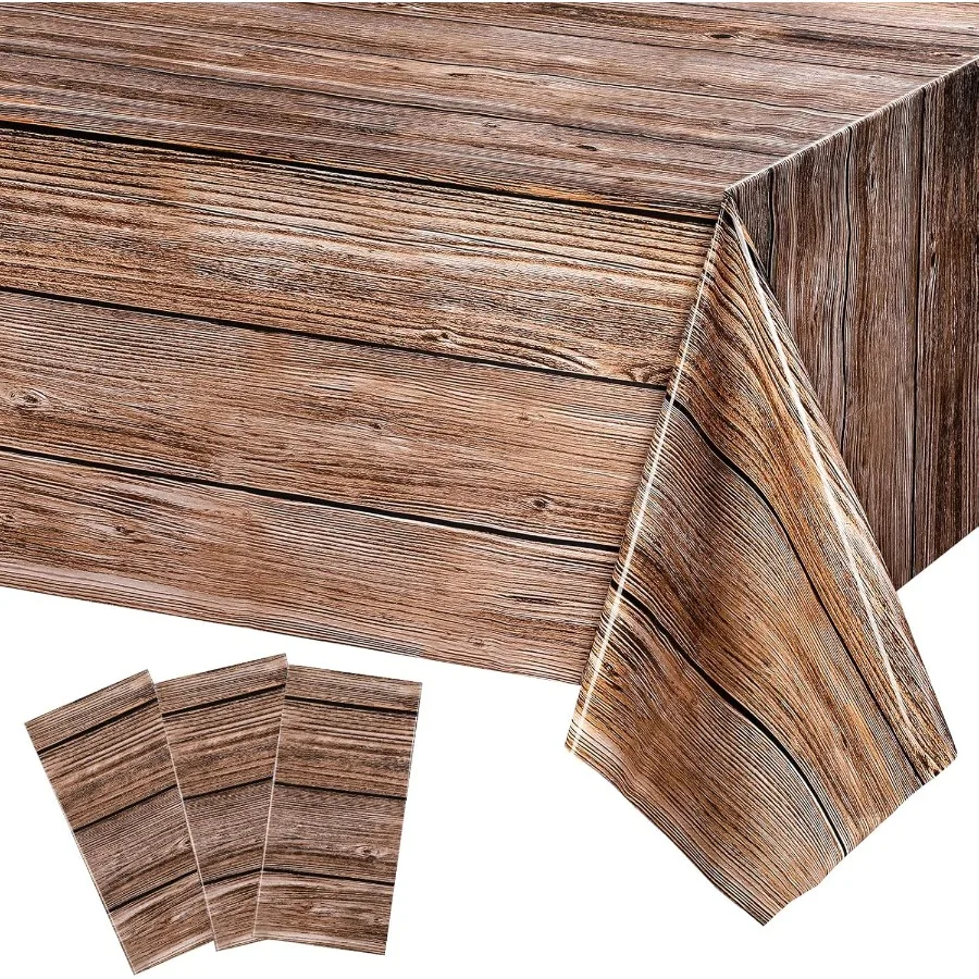 3 pacotes de toalhas de mesa de grão de madeira natural rústico plástico enseada para mesa retângulo vintage estilo fazenda toalha de mesa decorat