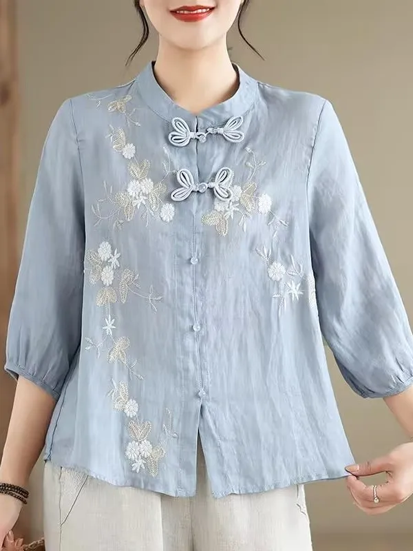 

Китайский топ с вышивкой irt Pure Color Slim Fit Seven Sve на пуговицах, дышащий свободный крой, повседневная одежда, осенний irt