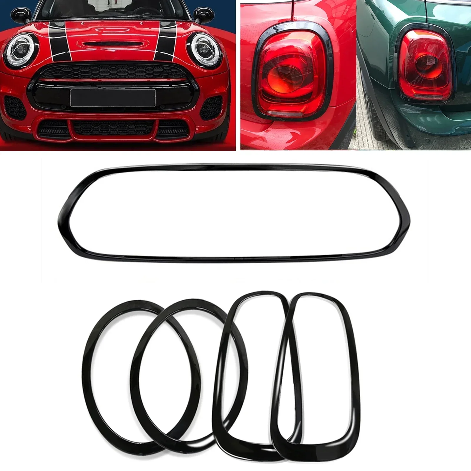 

New！ For Mini Cooper S F55 F56 F57 2014-2021 Upper Hood Grille Grill Trim Frame+Headlight Front Light+Rear Lamp Cover Bezel Stic