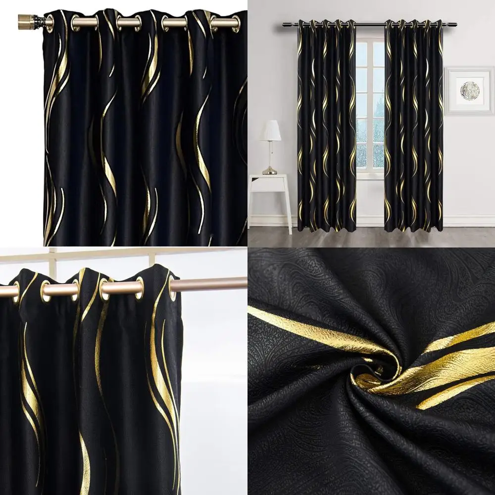 

Elegant Blackout Curtains for Bedrooms, Opulent Striped Drapes in Black & Gold (54x84 Inches)