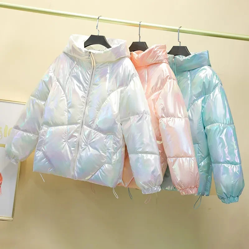 2023 New Down Cotton Coat No Wash Bright Face Hood Korean Winter Short Fashion Coat Bread Coat Colorful Waterproof Tri Color Op