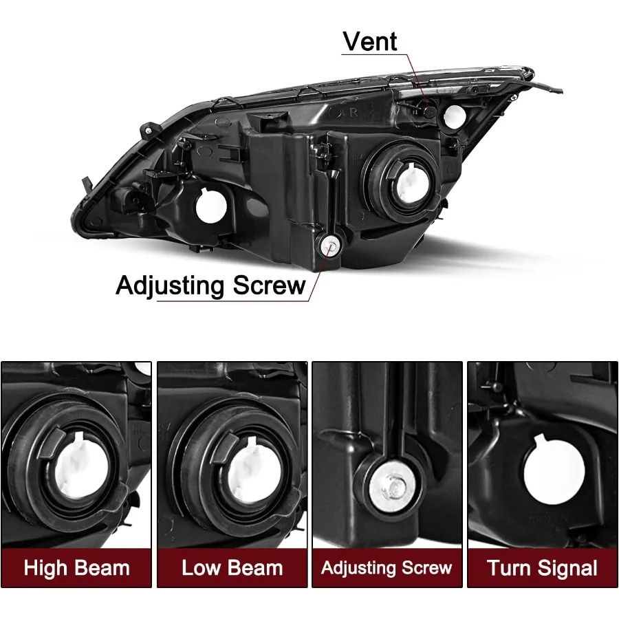 مجموعة مصابيح أمامية زوج بديل لـ 20072011 Honda CRV كشافات أمامية من الكروم مع عاكس كهرماني لـ Visi المحسن