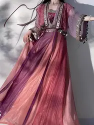 Zixuan Cosplay Costume Purple Dress Ancient Style Skirt Han Suit Miao Dress Girl Exotic Han Clothing Ethnic Minority Style Set