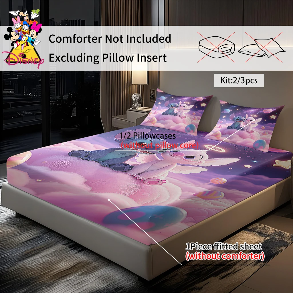 2/3 قطعة مجموعة ألواح ديزني ستيتش والملاك المجهزة، موضوع سحابة السماء المرصعة بالنجوم، مناسبة لغرف النوم المنزلية/غرف الضيوف/المهاجع