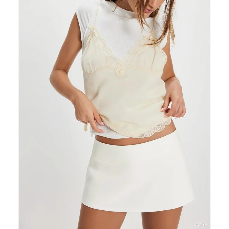 

Women's Y2k Slim Short Mini Skorts Casual Simple Stylish Solid Sporty Elastic Low Rise A-line Baseball Skirts with Safety Pants