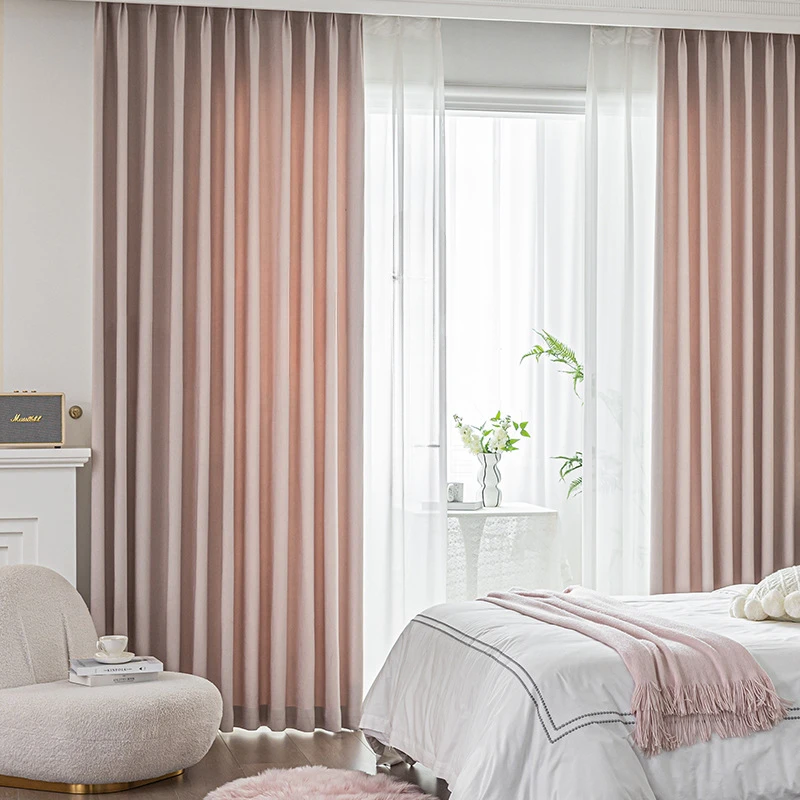 

Pink Girl Style Simple and Generous Curtains, Customized High Shading Cotton Leprosy Chenille Curtains for The Entire House