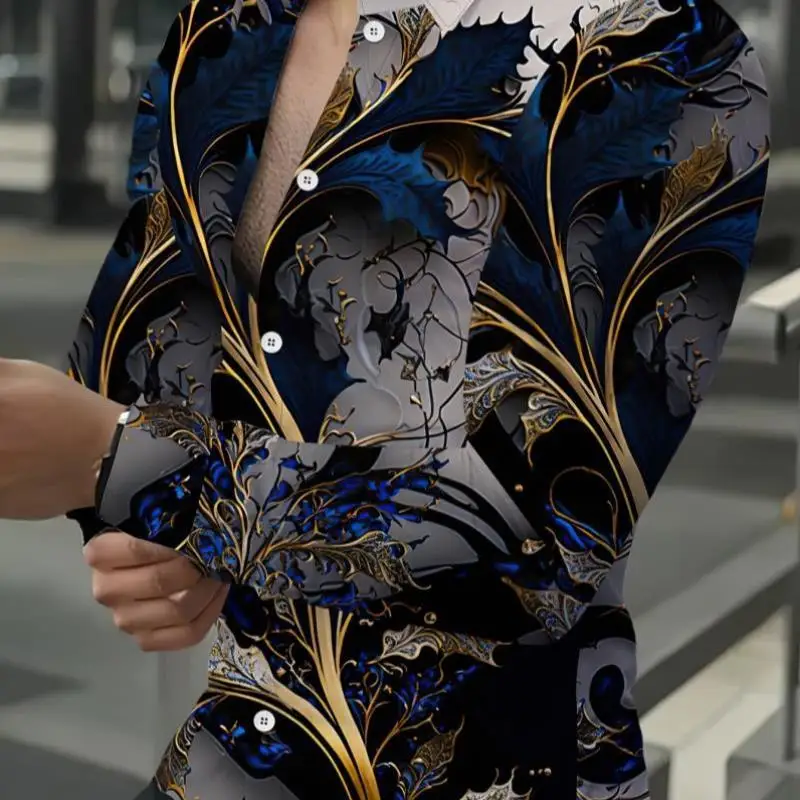 

3D Floral Shirt Bamboo Bud Print Women's Neck Nine Sleeve PU Leather Fabric Cleanfit Waist Shaping Summer Fashion