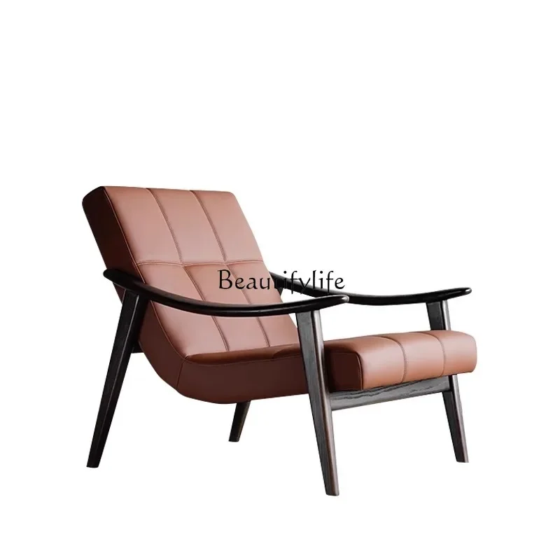 

ls 51 Light luxury Italian ash wood armchair top layer cowhide sofa chair