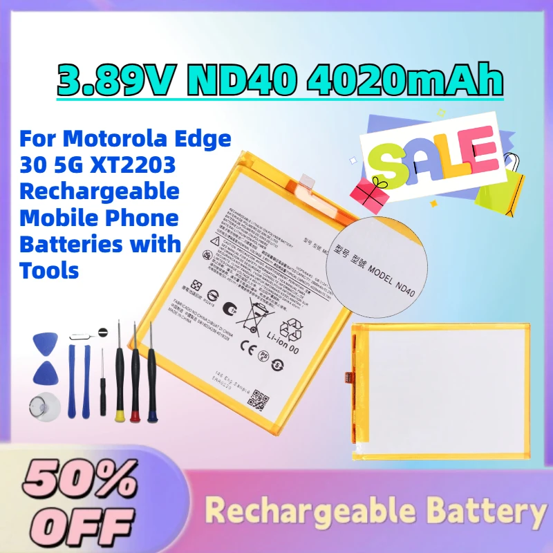 

High-Performance New 3.89V ND40 4020mAh Battery for Motorola Edge 30 5G XT2203 Rechargeable Mobile Phone Batteries with Tools