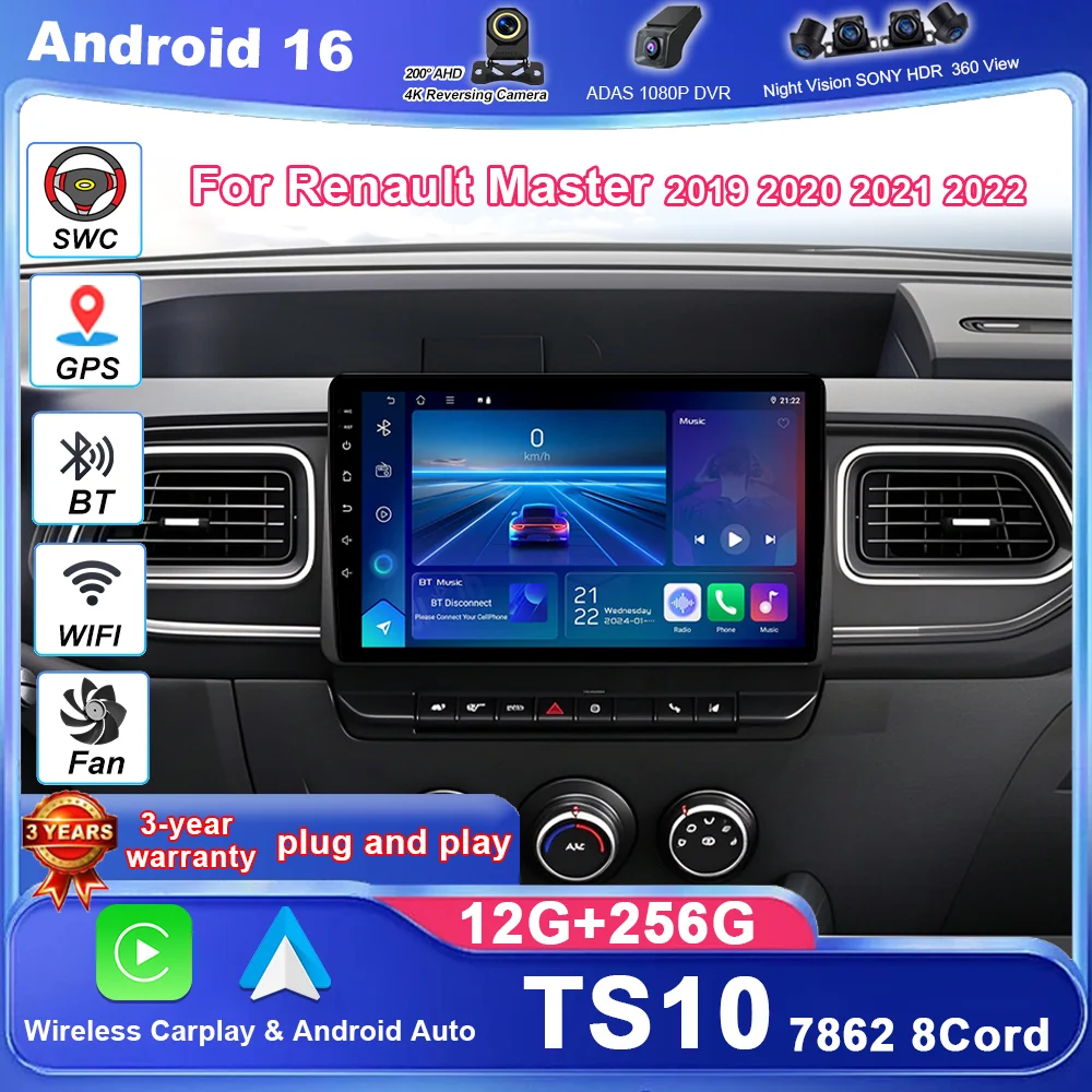 Auto Radio For Renault Master 2019 2020 2021 2022 Car Multimedia Video Player GPS Navigation Wireless Carplay NO 2Din DVD Player
