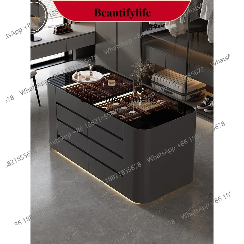 

Simple clothing store cloakroom island cabinet solid wood paint jewelry display drawer storage cabinet