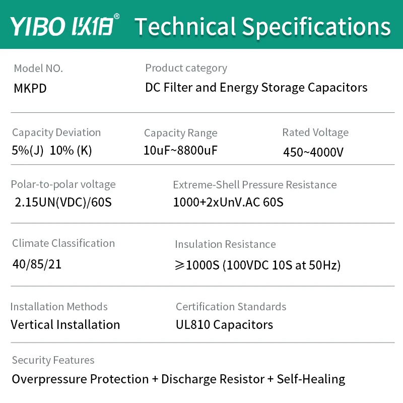 YIBO MKPD DC Link Capacitor 500V 800V 470uF 1000uF Film Energy Storage Capacitor for Inverter VFD Power Supply
