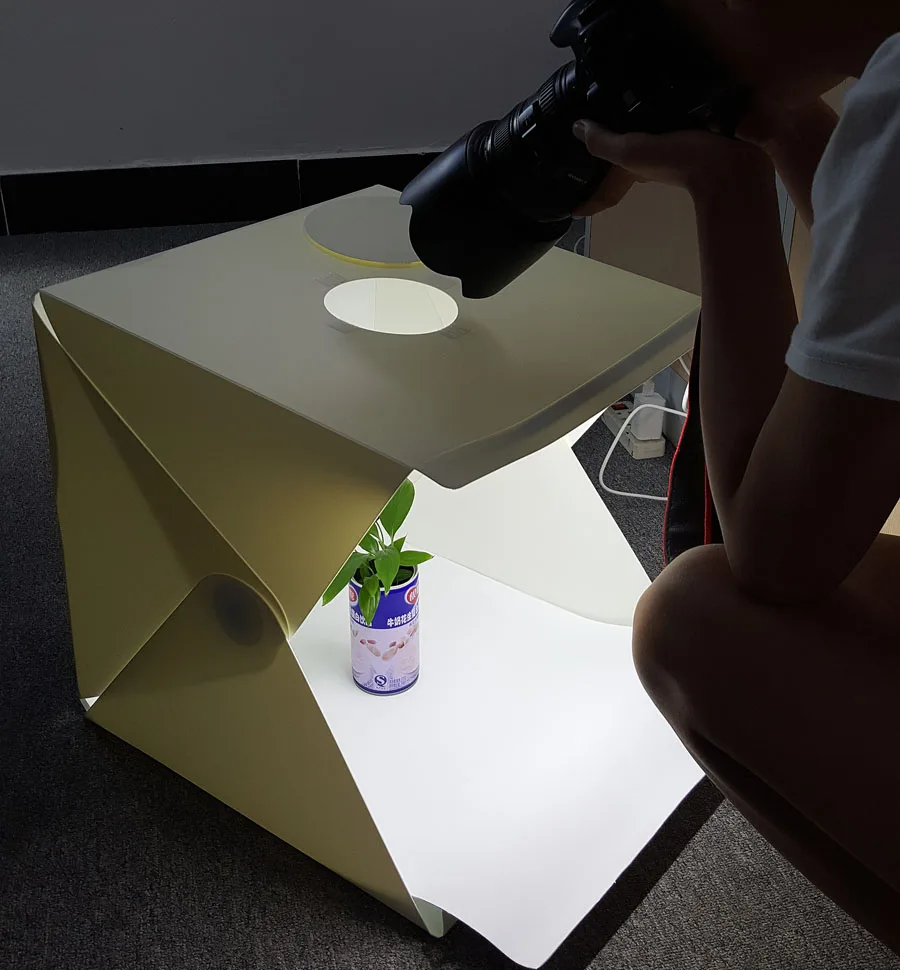 새로운 대형 (40x40x40cm) 접이식 탁상용 스튜디오 확산 소프트 박스 (LED 라이트 포함) 검정색 흰색 배경 사진 스튜디오 액세서리