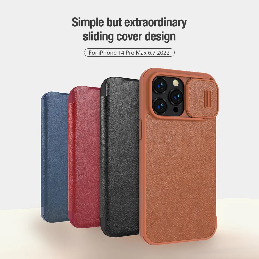 NILLKIN Qin for Apple iPhone 14 Pro Max Plus Case Camshield PU Flip Leather Case Card Slot Back Cover Cases for iPhone 14 Pro 5G